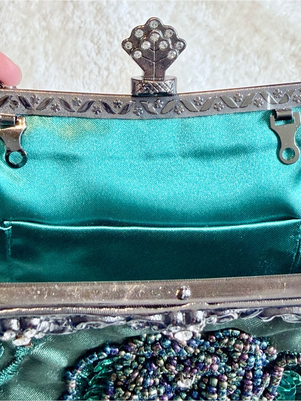 Handbag - Embellished Green Beaded for Evening or for Fun - also a shoulder bag! - Picture 5 of 16